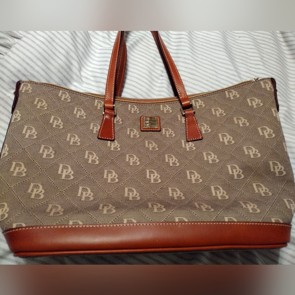Dooney & Bourke Tan And Brown Monogram Tote